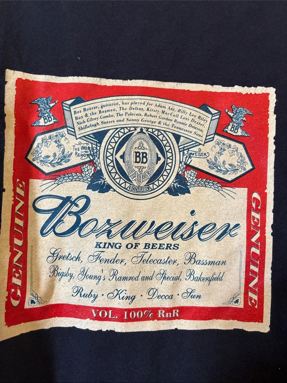 Men’s Bozweiser Dark Blue Graphic Tee, Boz Boorer, Size L